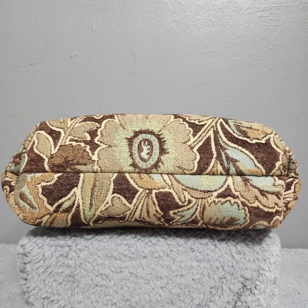Tapestry Floral Purse Bamboo‎ Handle Brown Faux Fur Louise N.Y. Inc Bag NWT
